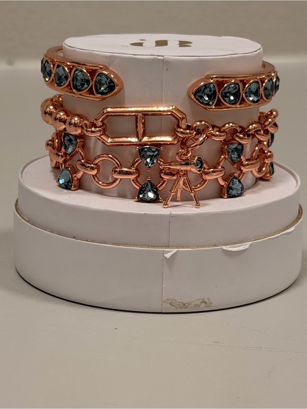 Bomb Party NWT! Rose Gold Bracelet Set with Blue Crystal Telescope